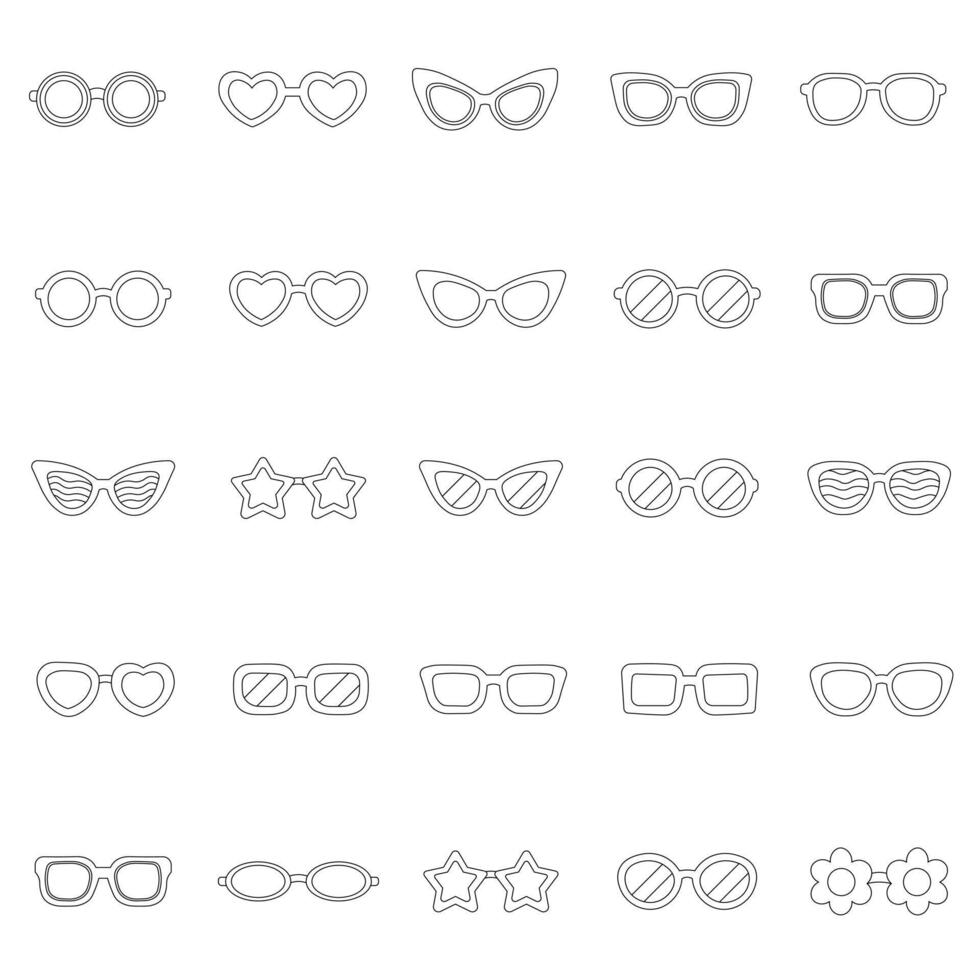 Sunglasses Outline Collection Minimal Line Art Summer Eyewear Icons vector