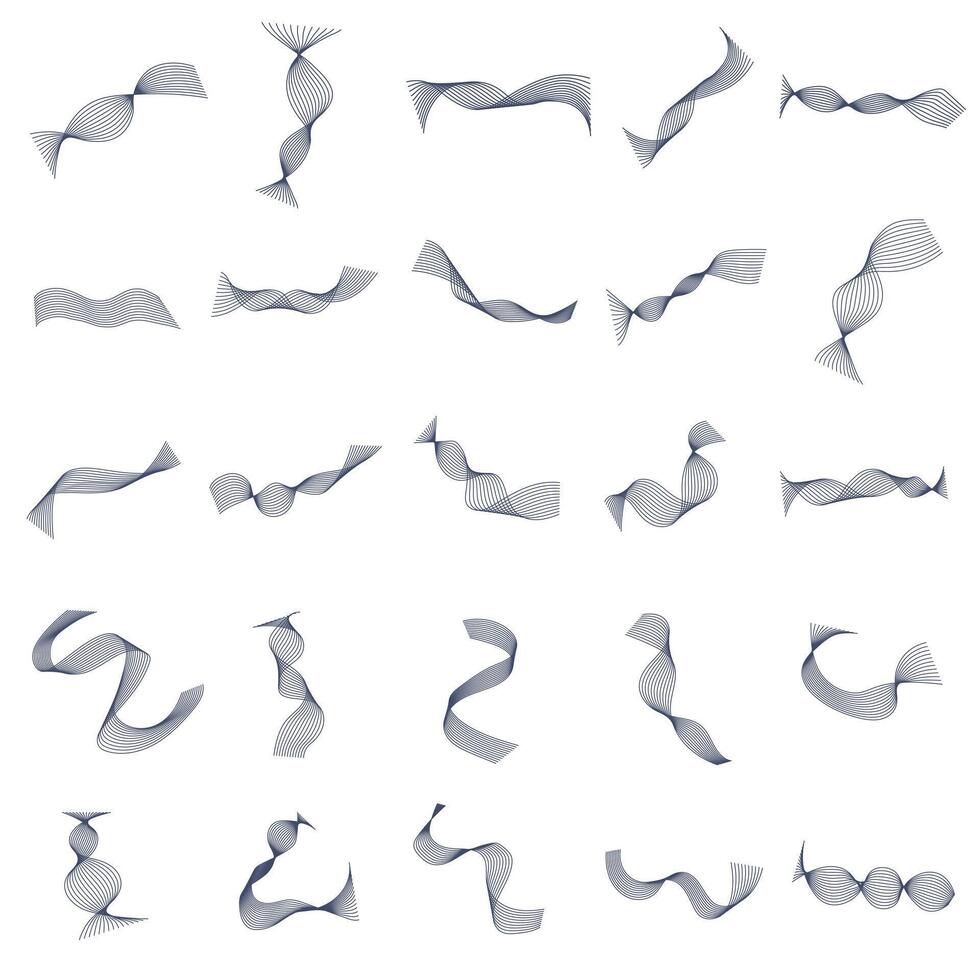 Abstract Wavy Blend Line Elements Modern Twisted Ribbon Shapes Set vector