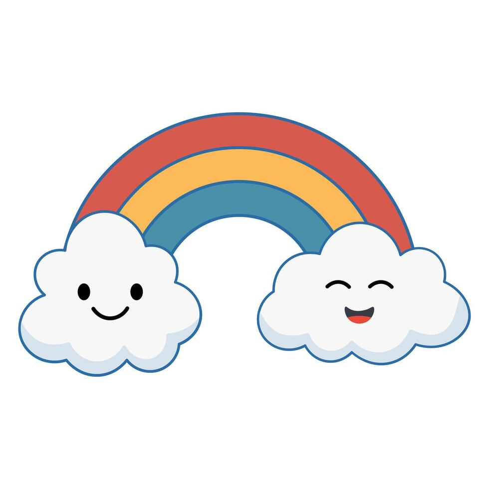 Happy Rainbow and Fluffy Cloud Characters vector