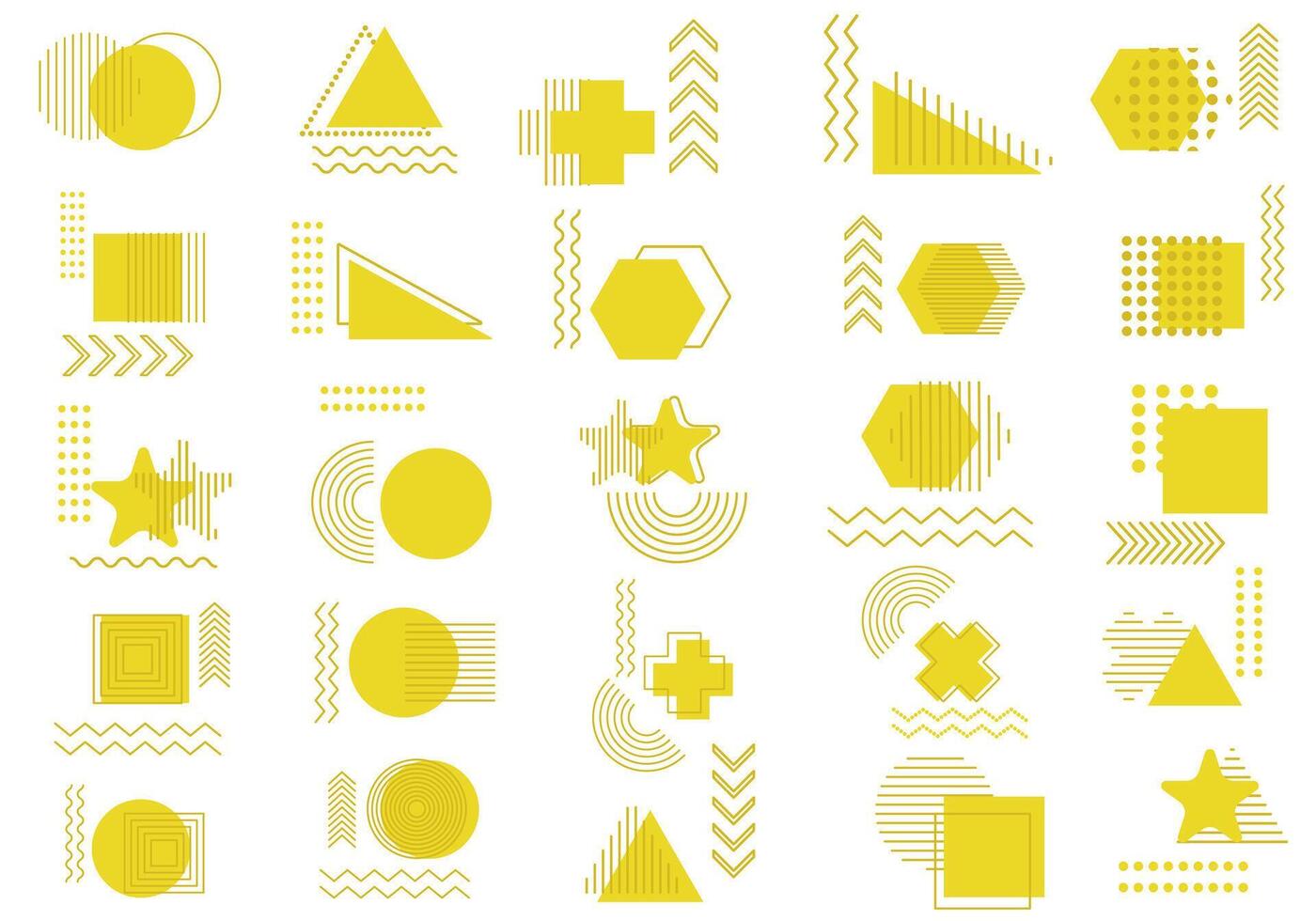 Bright yellow geometric shape patterns collection vector