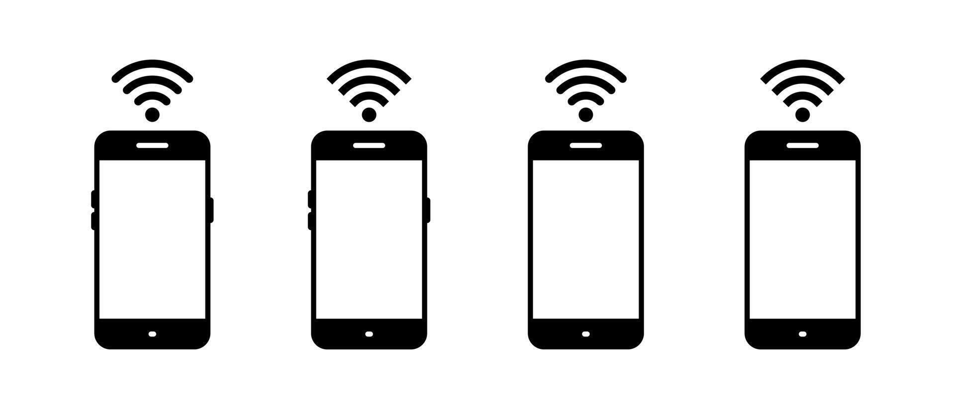 WIFI signal network with mobile phone icon set. Wireless connection sign symbol vector