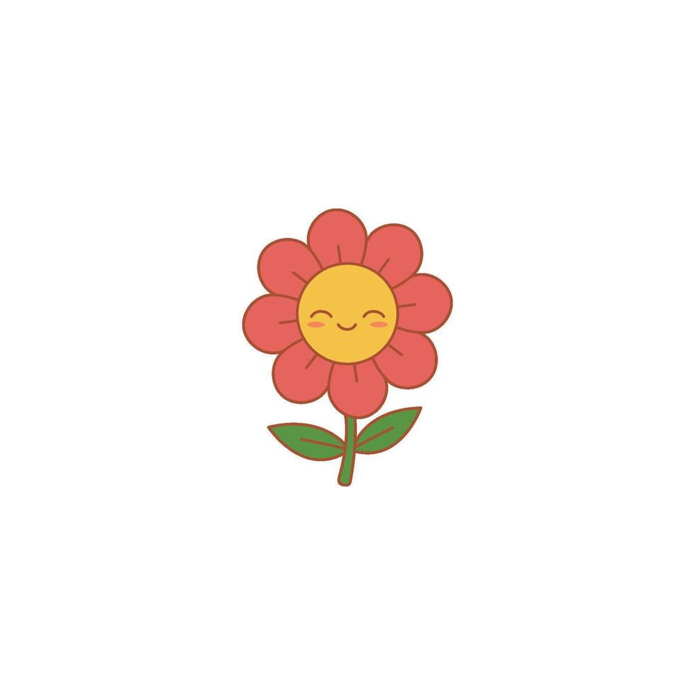 An icon of a red flower with a gentle, contented smile, symbolizing contentment, warmth, and simple pleasure. vector