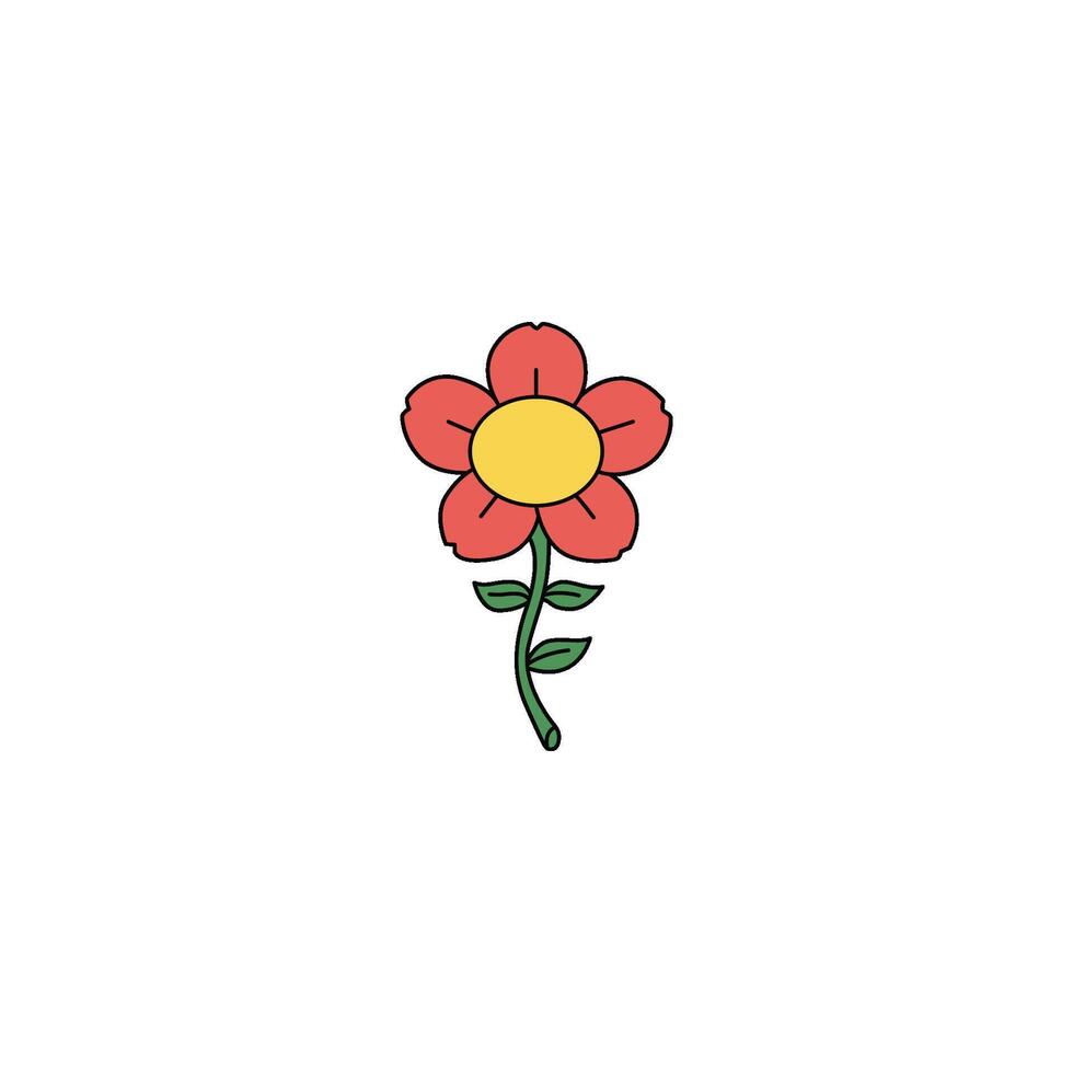 An icon of a straightforward red flower with five petals and a yellow center, symbolizing simplicity, classic floral beauty, and directness. vector