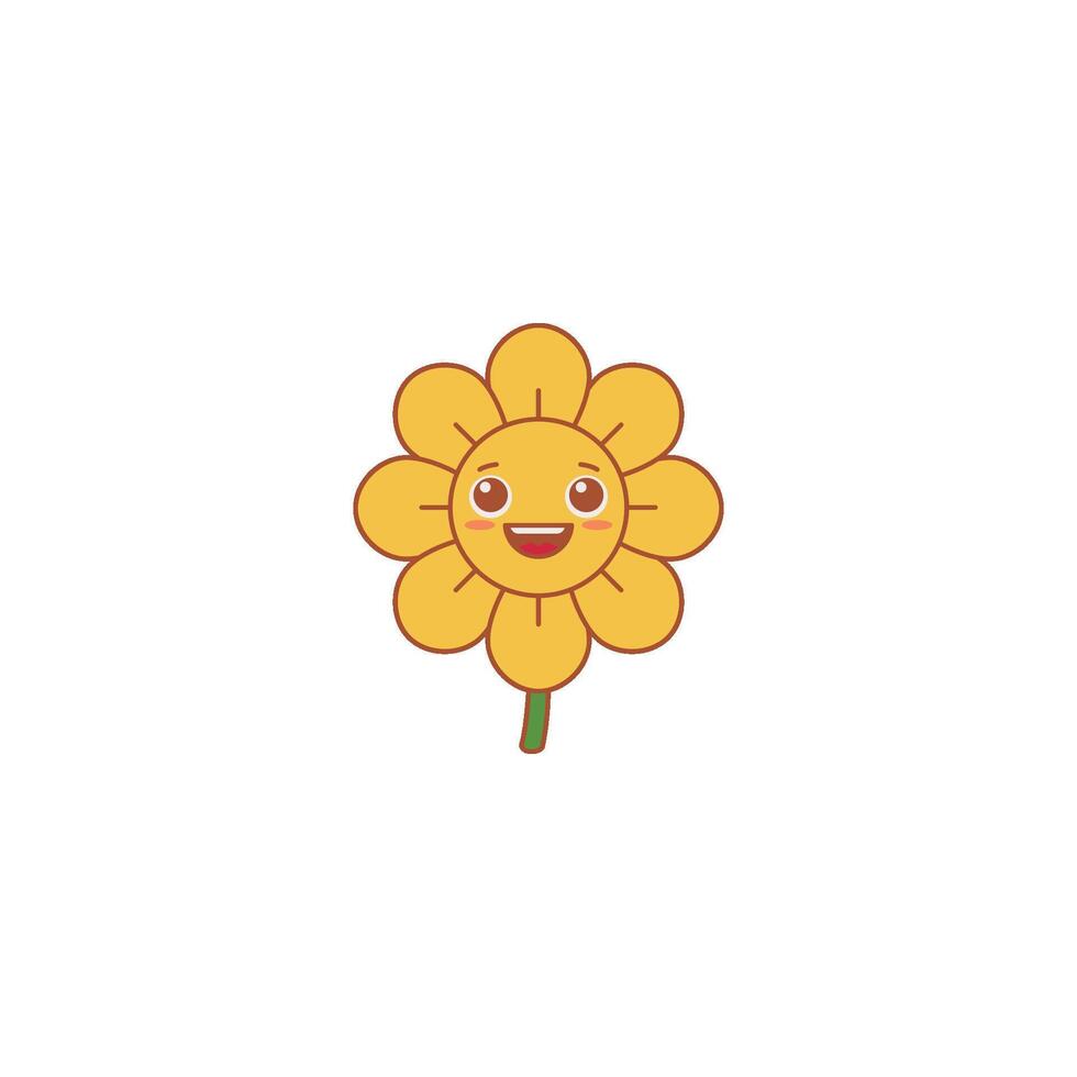 An icon of a bright yellow flower with a big, joyful smile, symbolizing happiness, cheerfulness, and positive emotions. vector