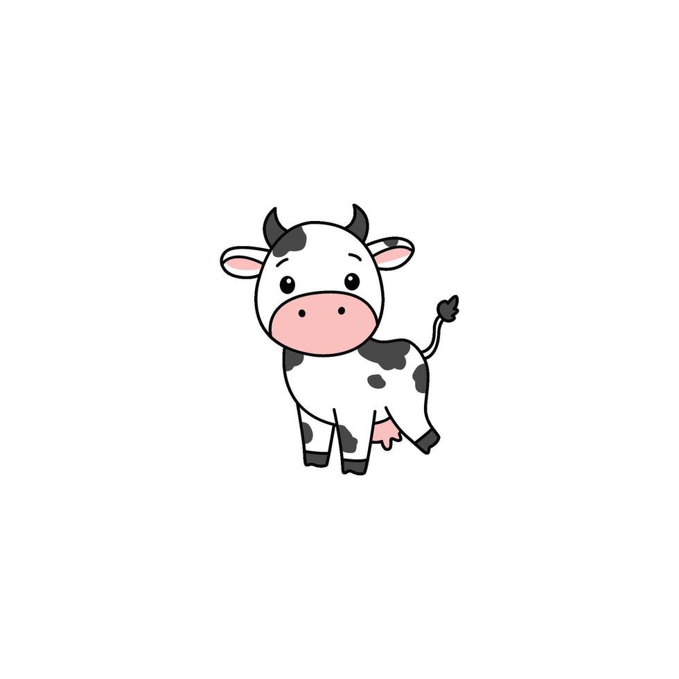 An icon of a cute cartoon calf standing with a playful stance, symbolizing innocence, curiosity, and lively farm animals. vector