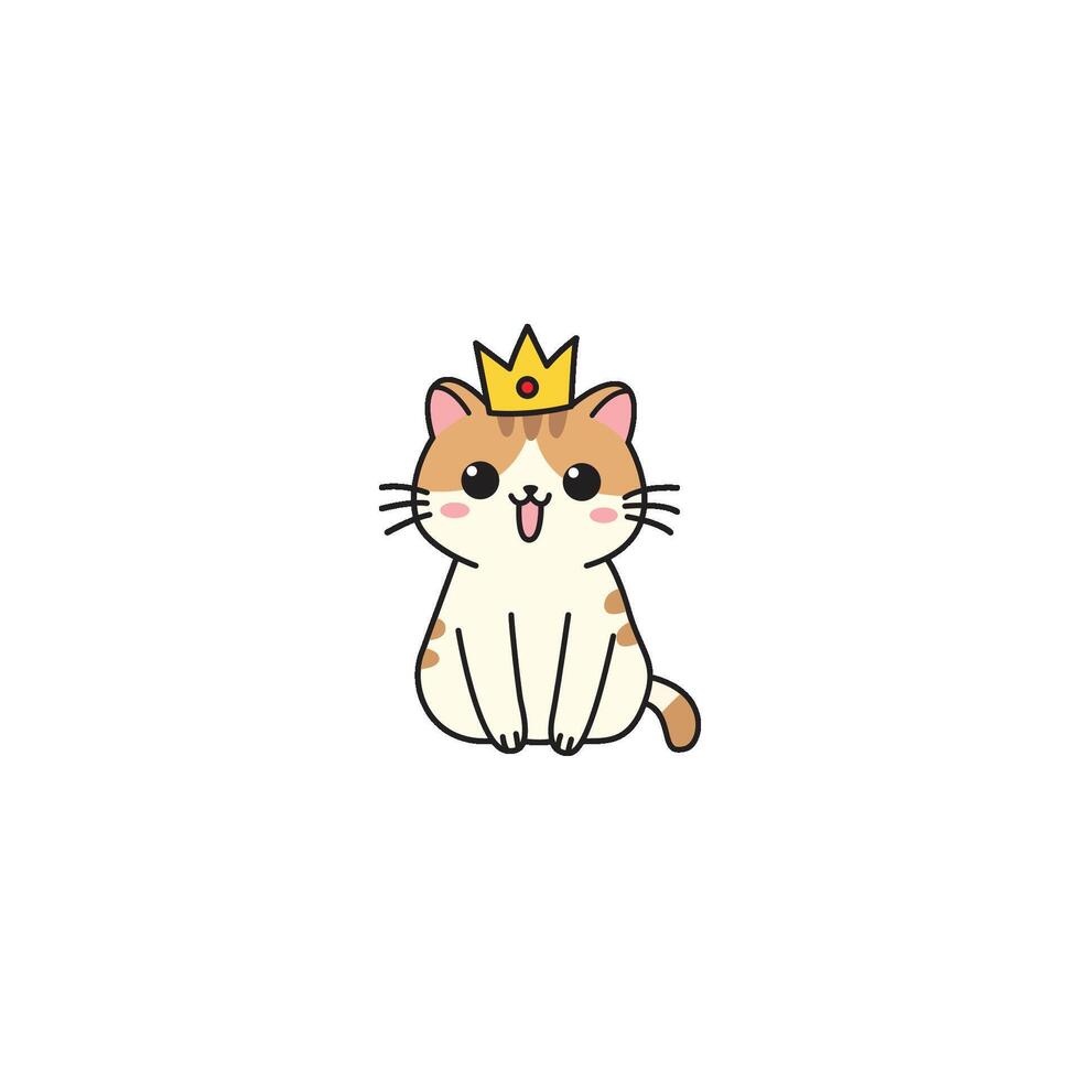 An icon of a white and orange striped cartoon cat wearing a small golden crown, symbolizing royalty, majesty, and a dignified presence. vector