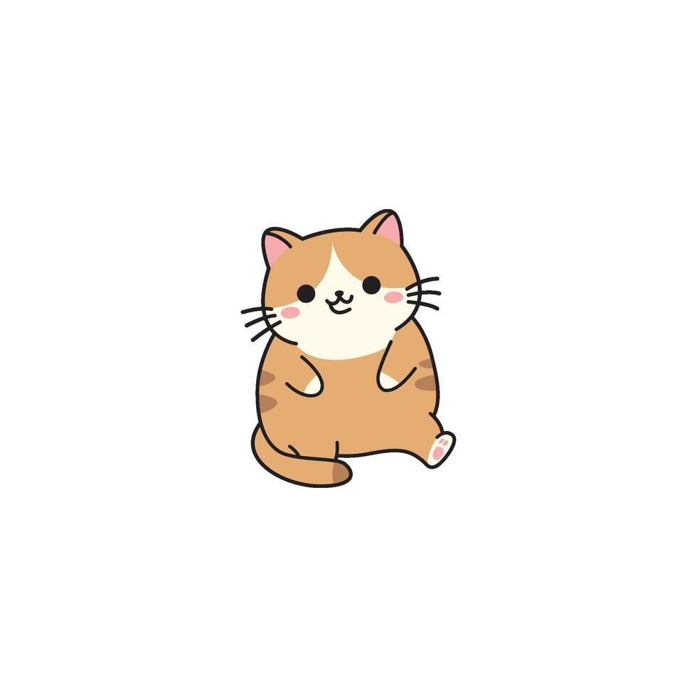 An icon of an orange and white striped cartoon cat sitting with a relaxed posture and content expression, symbolizing calm, comfort, and peacefulness. vector