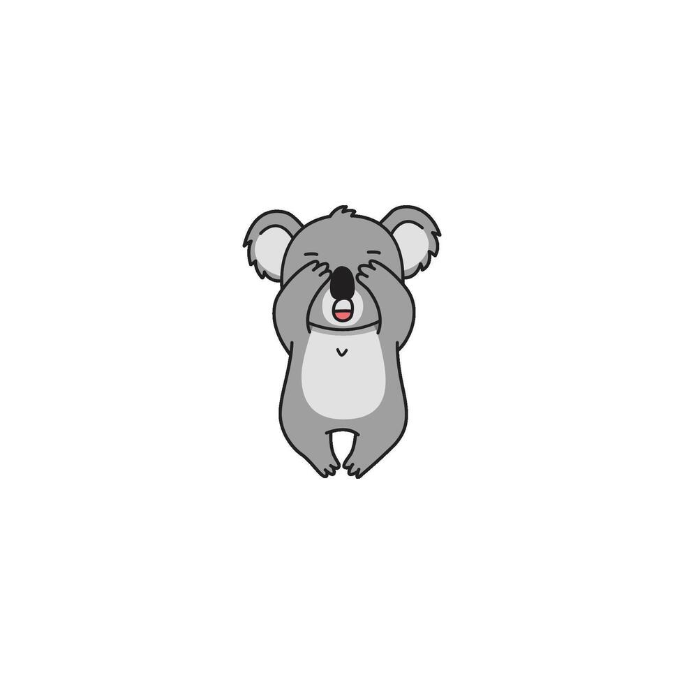 An icon of a cute cartoon koala character covering its face with its hands and a shy expression, symbolizing embarrassment, shyness, or bashfulness. vector