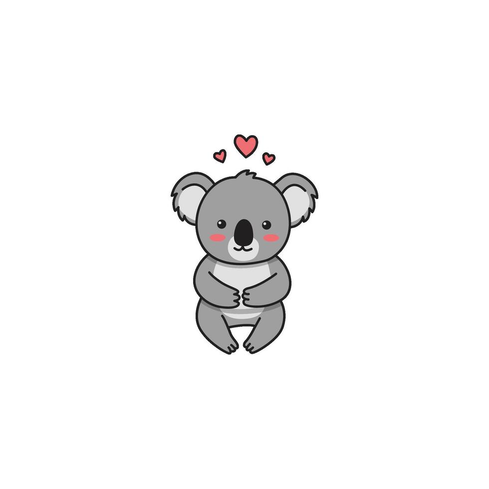 An icon of a cute cartoon koala character sitting with hearts floating above its head, symbolizing love, adoration, and sweet affection. vector