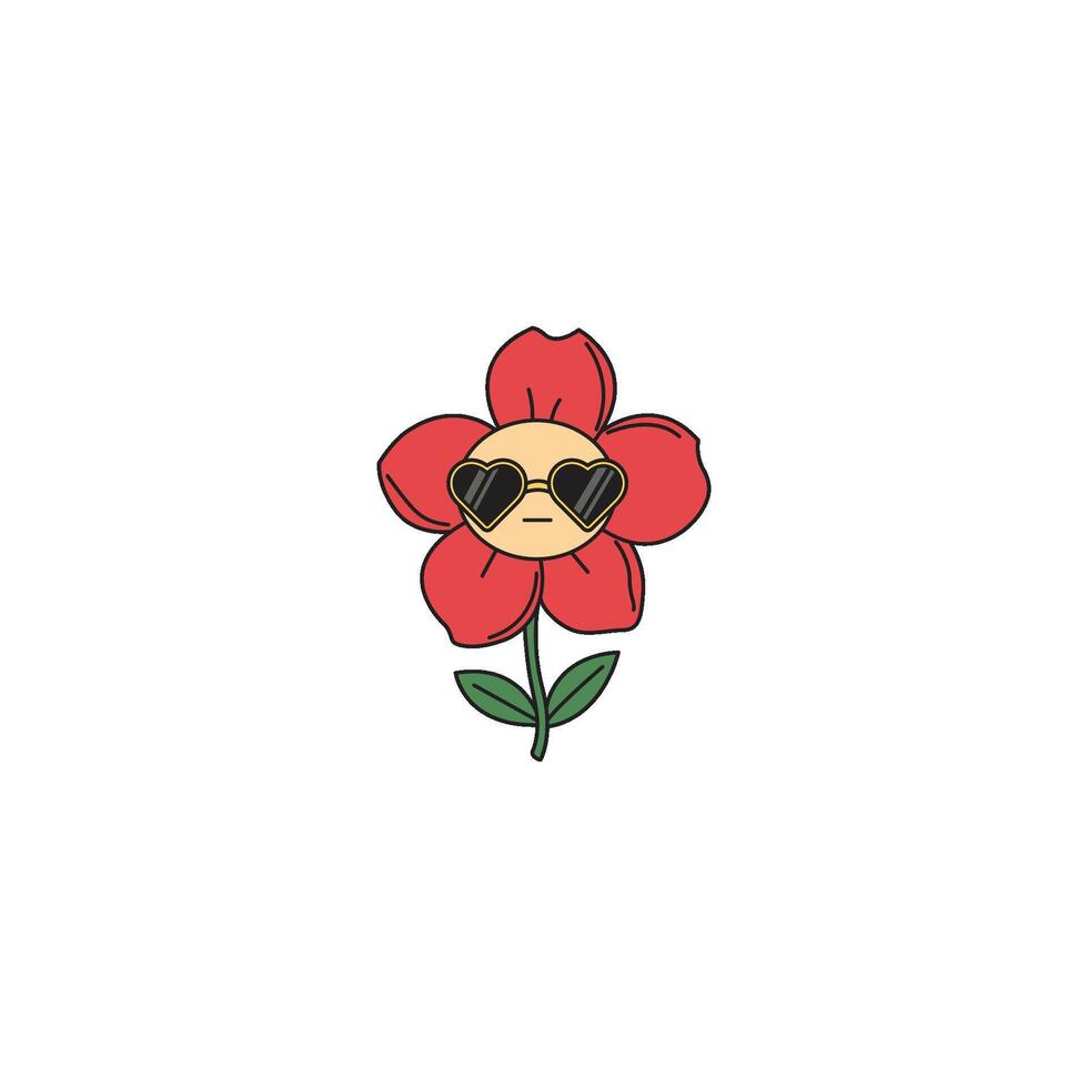 An icon of a red flower character wearing cool, dark sunglasses, suggesting a stylish, mysterious, and effortlessly cool demeanor. vector