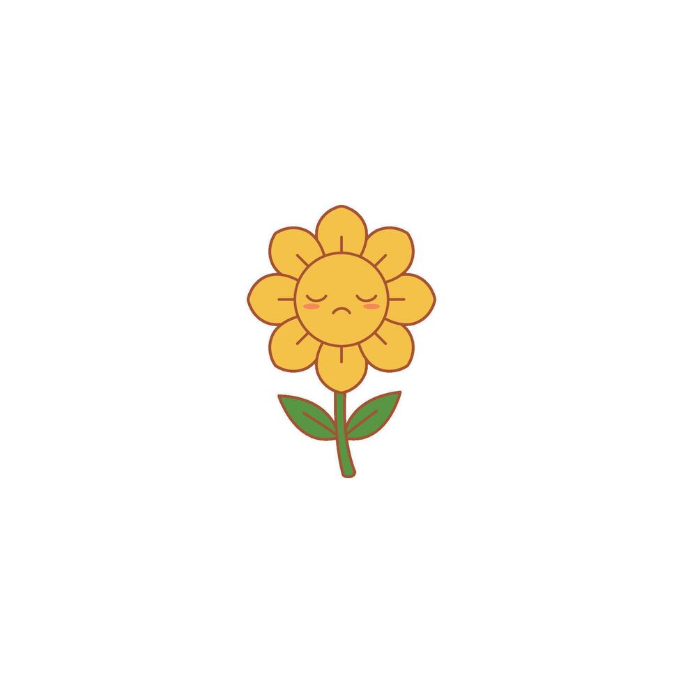 An icon of a yellow flower with a downturned mouth and tear-like drops, symbolizing sadness, melancholy, and disappointment. vector