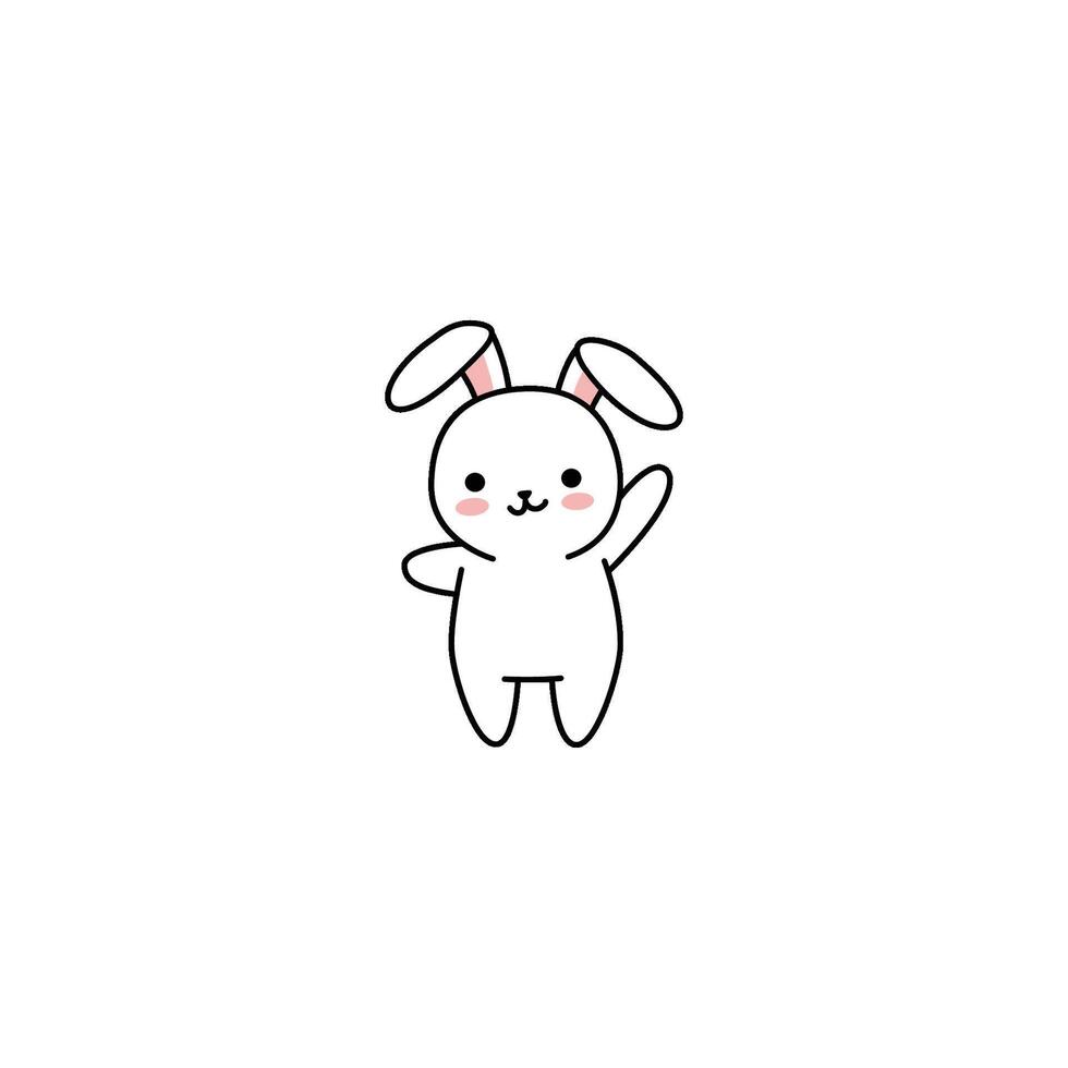 An icon of a cute white cartoon rabbit standing and waving its paw, symbolizing greeting, friendliness, and an inviting gesture. vector