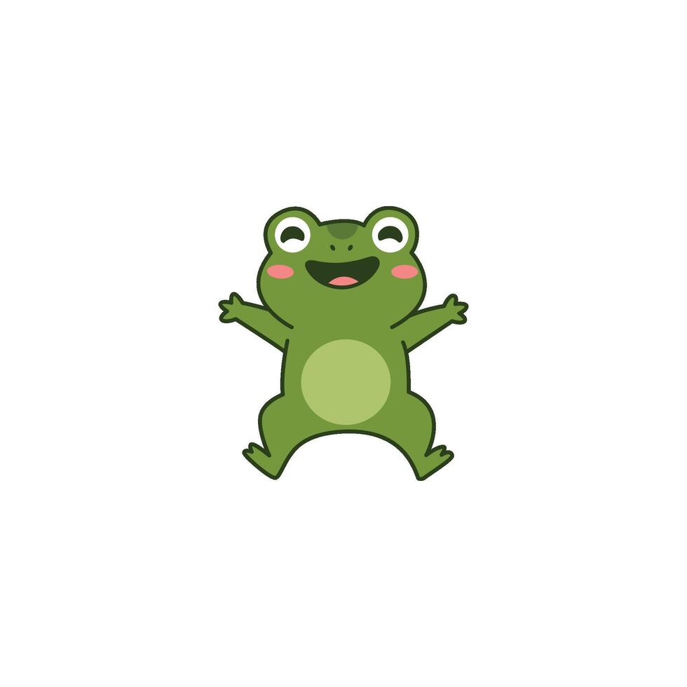An icon of a cute cartoon frog with open arms and a joyful expression, depicted as if jumping or celebrating, symbolizing exuberance and happiness. vector