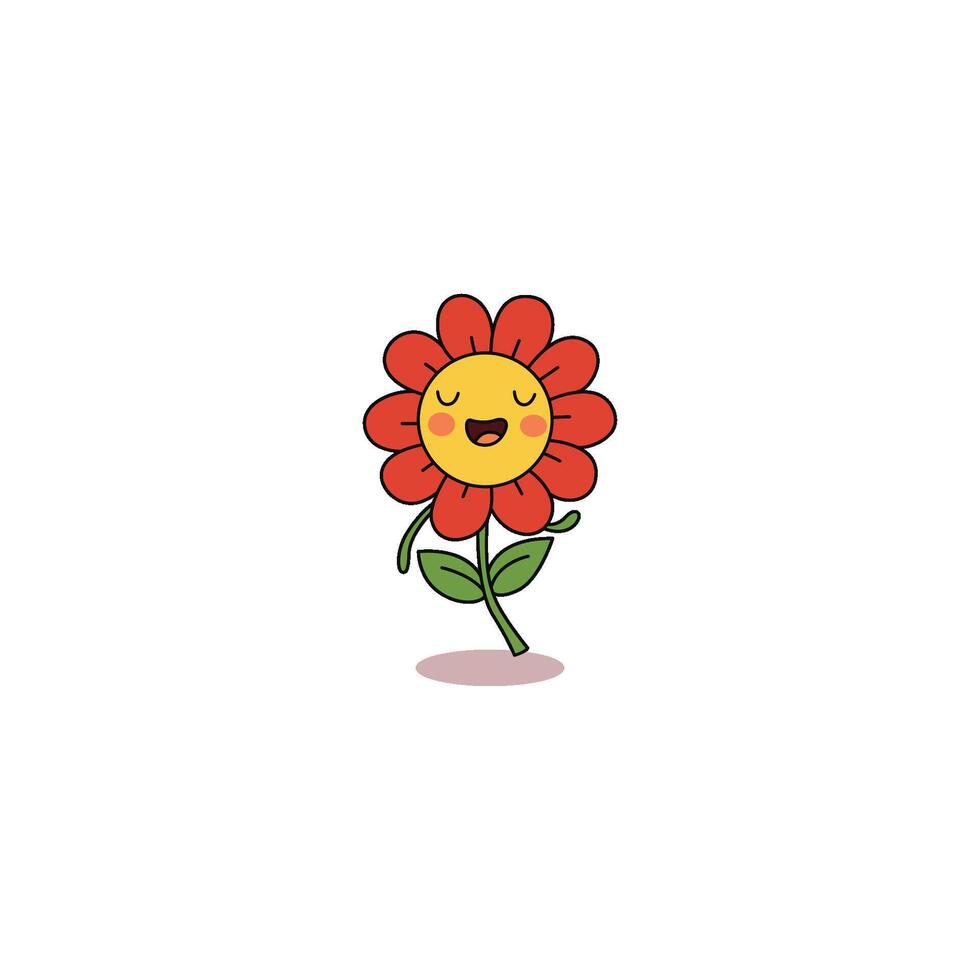 An icon of a red flower character with a wide, excited smile and open eyes, suggesting enthusiasm, happiness, and vibrant energy. vector