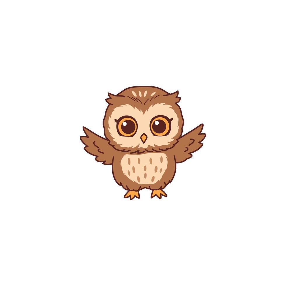 An icon of a cute cartoon owl with its wings outstretched, as if waving, symbolizing greeting, friendliness, and an inviting gesture. vector
