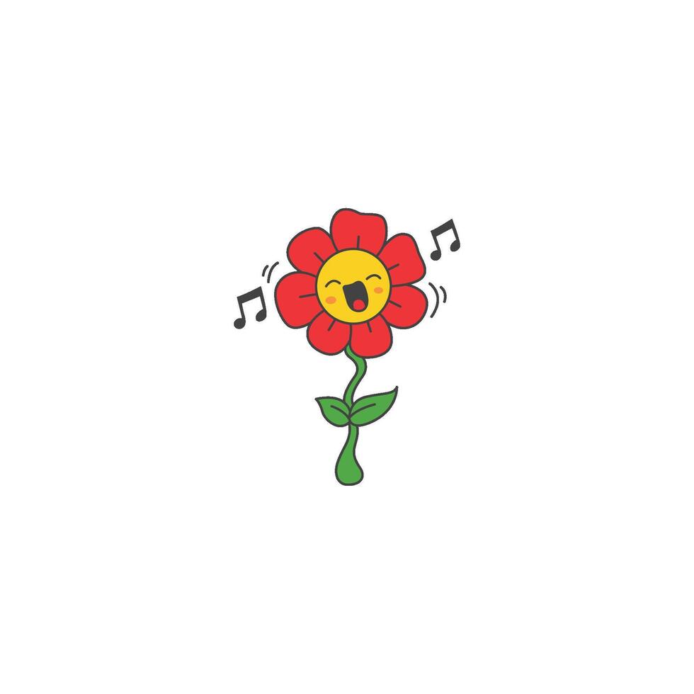 An icon of a red flower character with a musical note above its head, symbolizing a connection to music, rhythm, and artistic expression. vector
