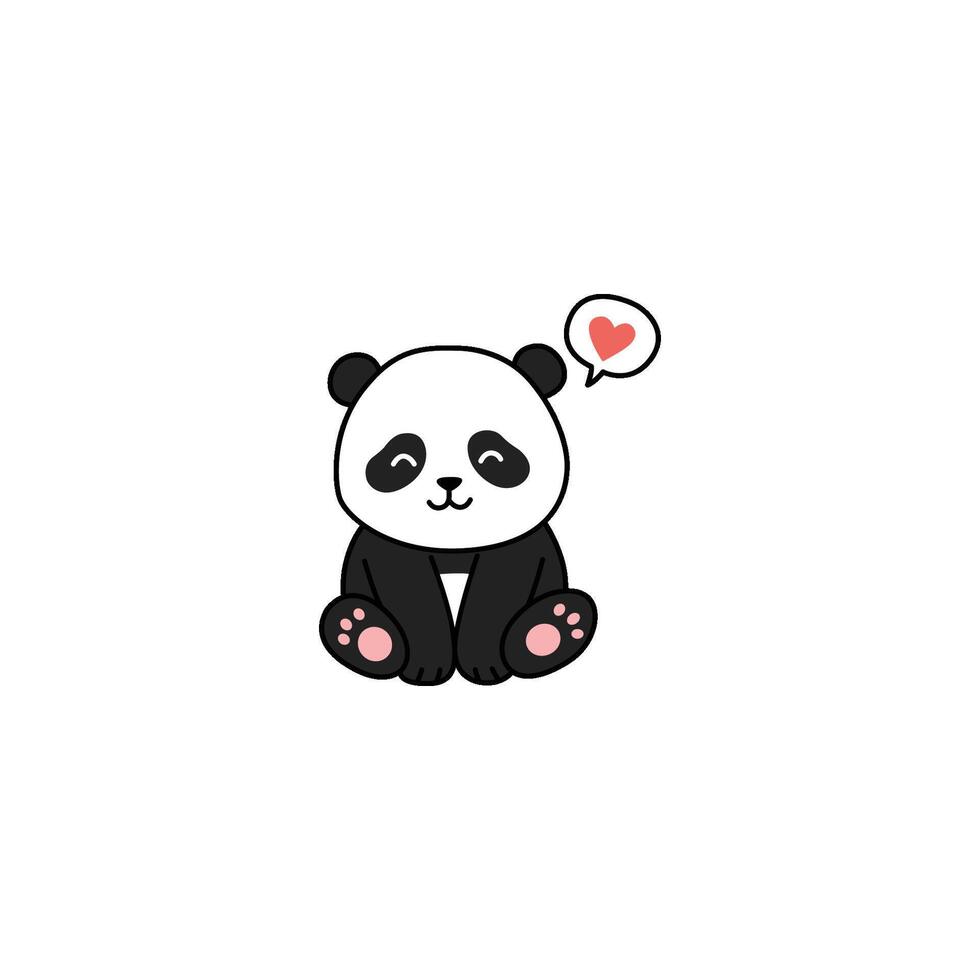 An icon of a cute cartoon panda sitting with a heart symbol and question mark above its head, symbolizing love, affection, and curiosity about emotions. vector