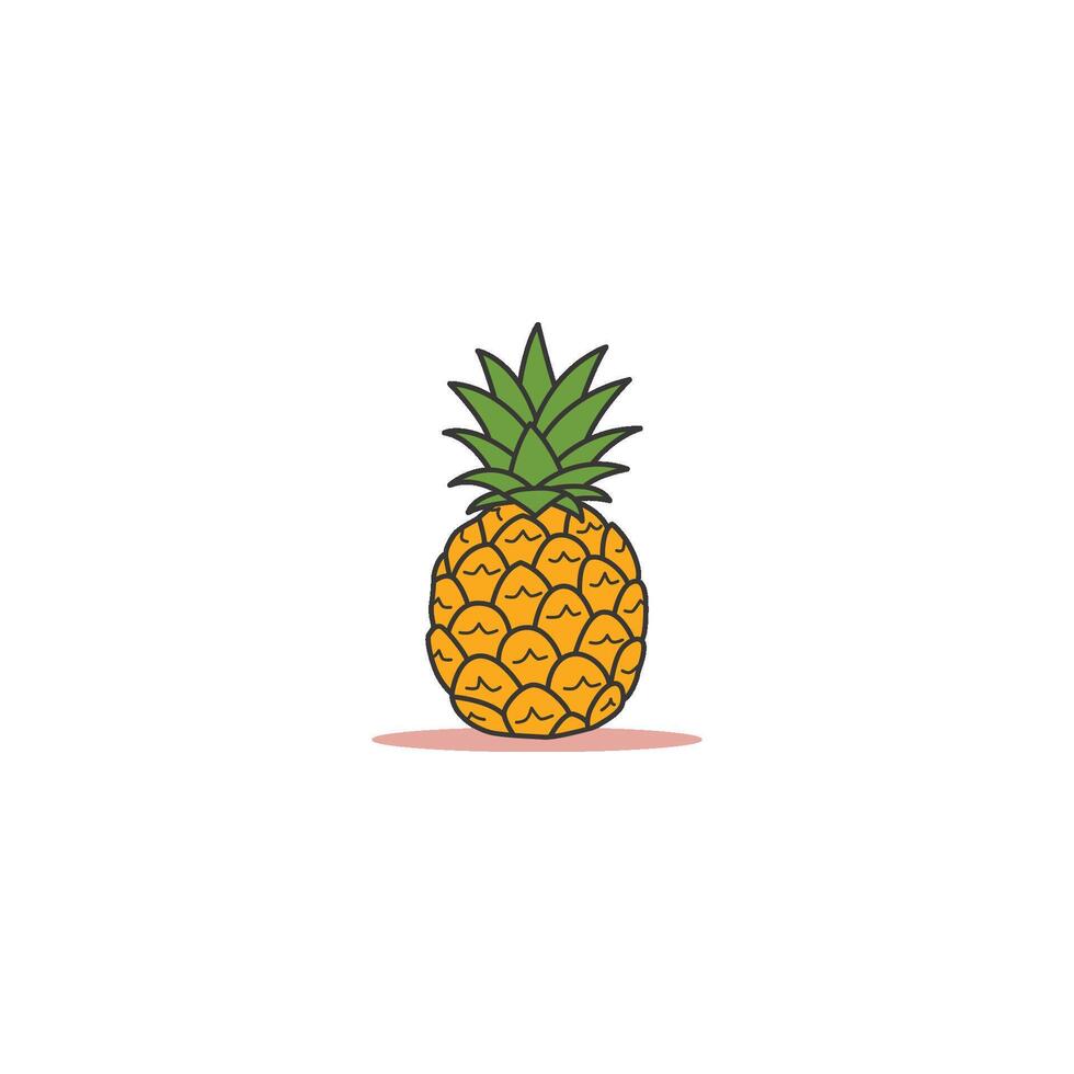 An icon of a whole pineapple with its spiky skin and green leafy crown, representing tropical fruits, sweetness, and exotic flavors. vector