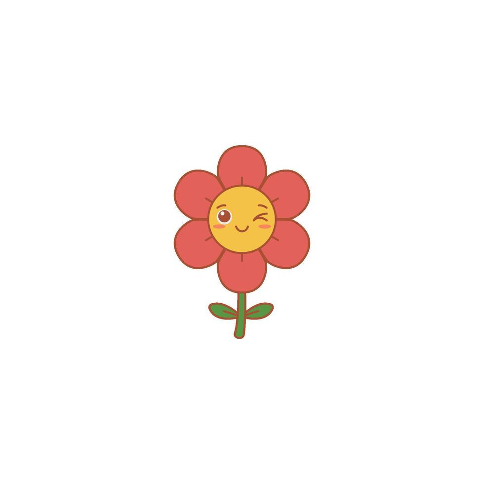 An icon of a red flower winking with one eye, symbolizing playfulness, mischief, and a friendly, knowing demeanor. vector