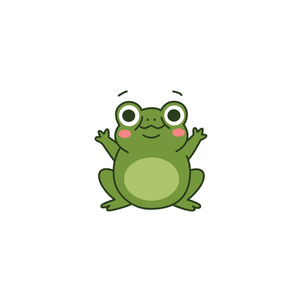 An icon of a cute cartoon frog with widely outstretched arms, symbolizing openness, welcoming, and an embracing gesture. vector