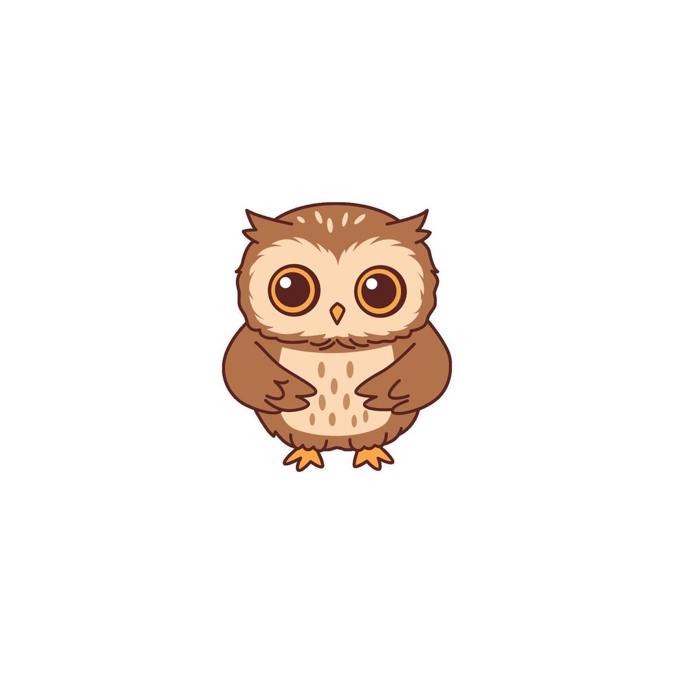 An icon of a cute cartoon owl with its wings clasped together and a shy expression, suggesting bashfulness, modesty, or innocence. vector