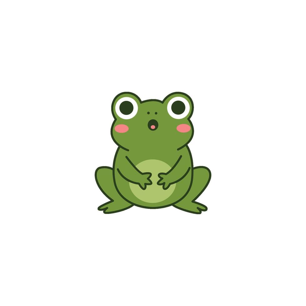 An icon of a cute cartoon frog sitting with one hand on its chin and a thoughtful expression, symbolizing contemplation, curiosity, or deep thought. vector
