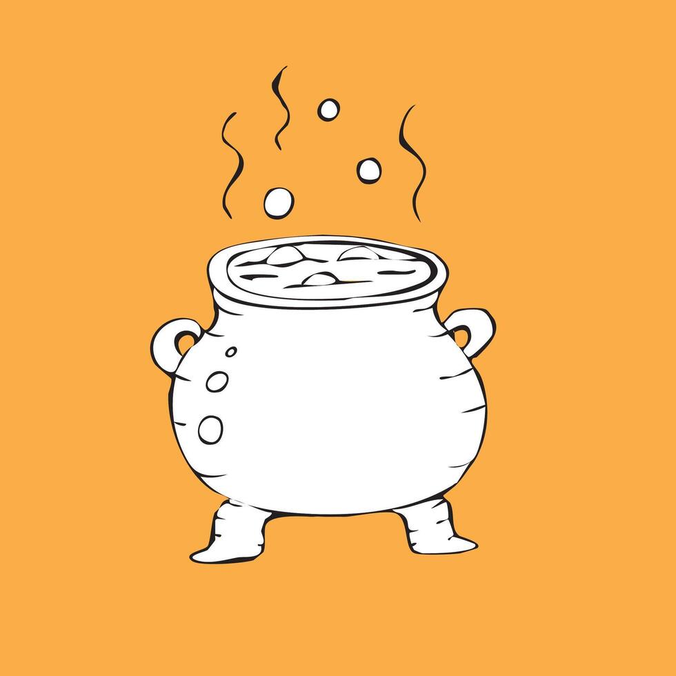 A hand-drawn witch's cauldron with boiling potion, steam and bubbles vector