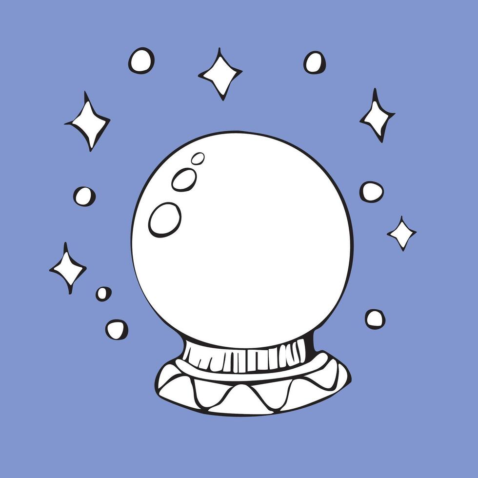 A hand-drawn crystal ball of a witch. vector