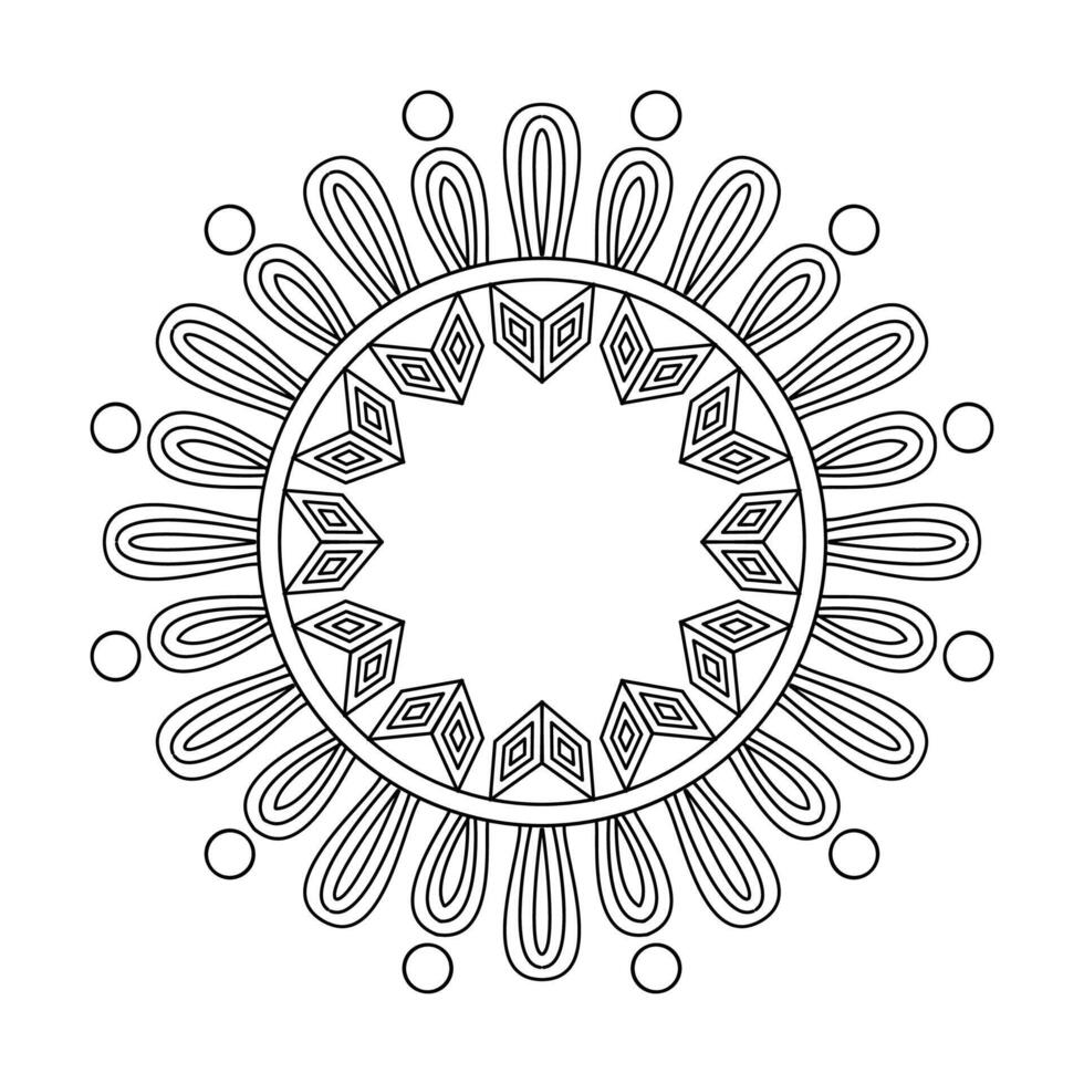 Ethereal Dream Petals Mandala in Black and White Coloring Book Page vector