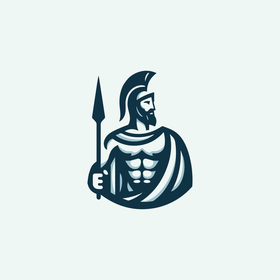spartan warrior with a spear and shield logo vector