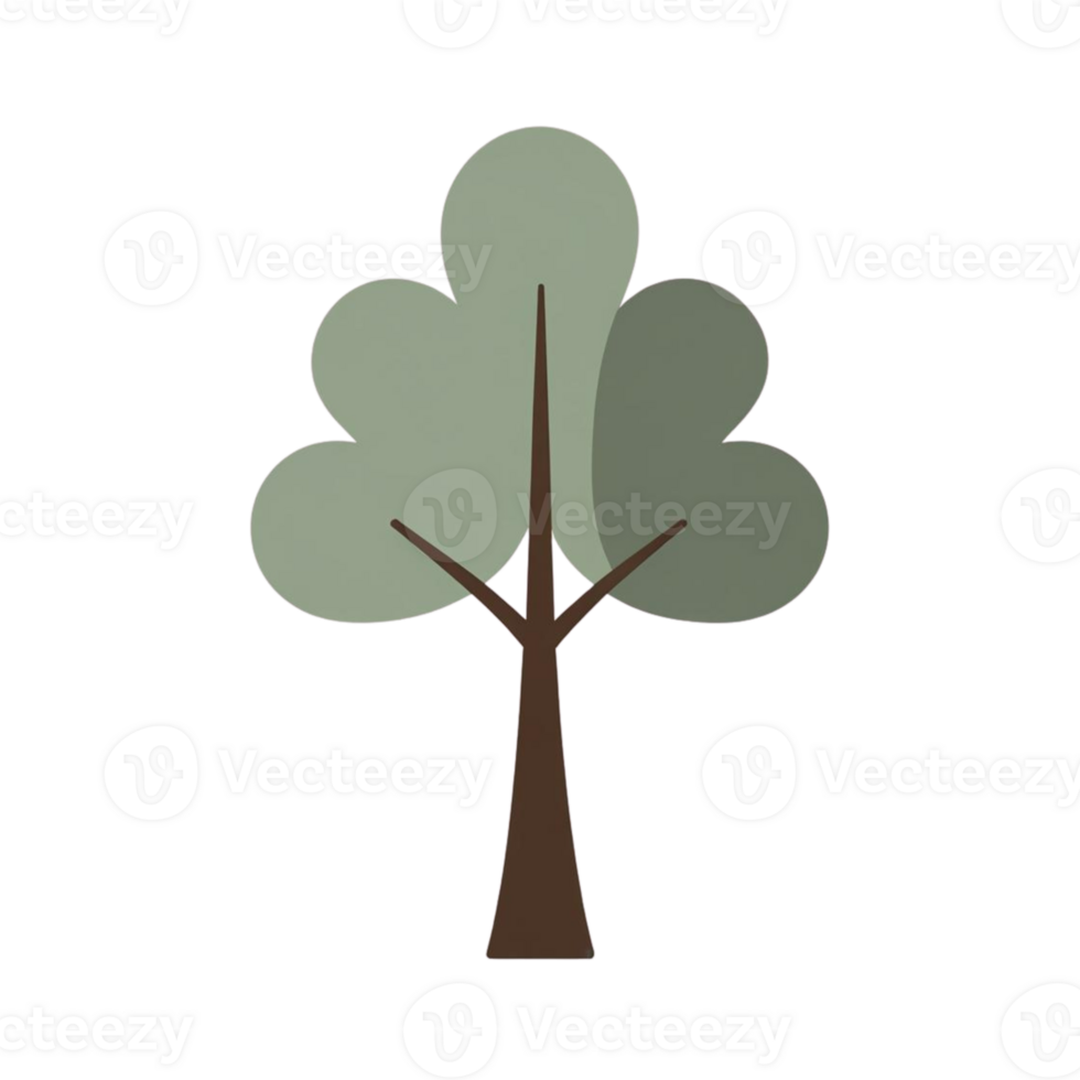 Simple Illustrated Tree Green Leaves, Brown Trunk, Nature Illustration png