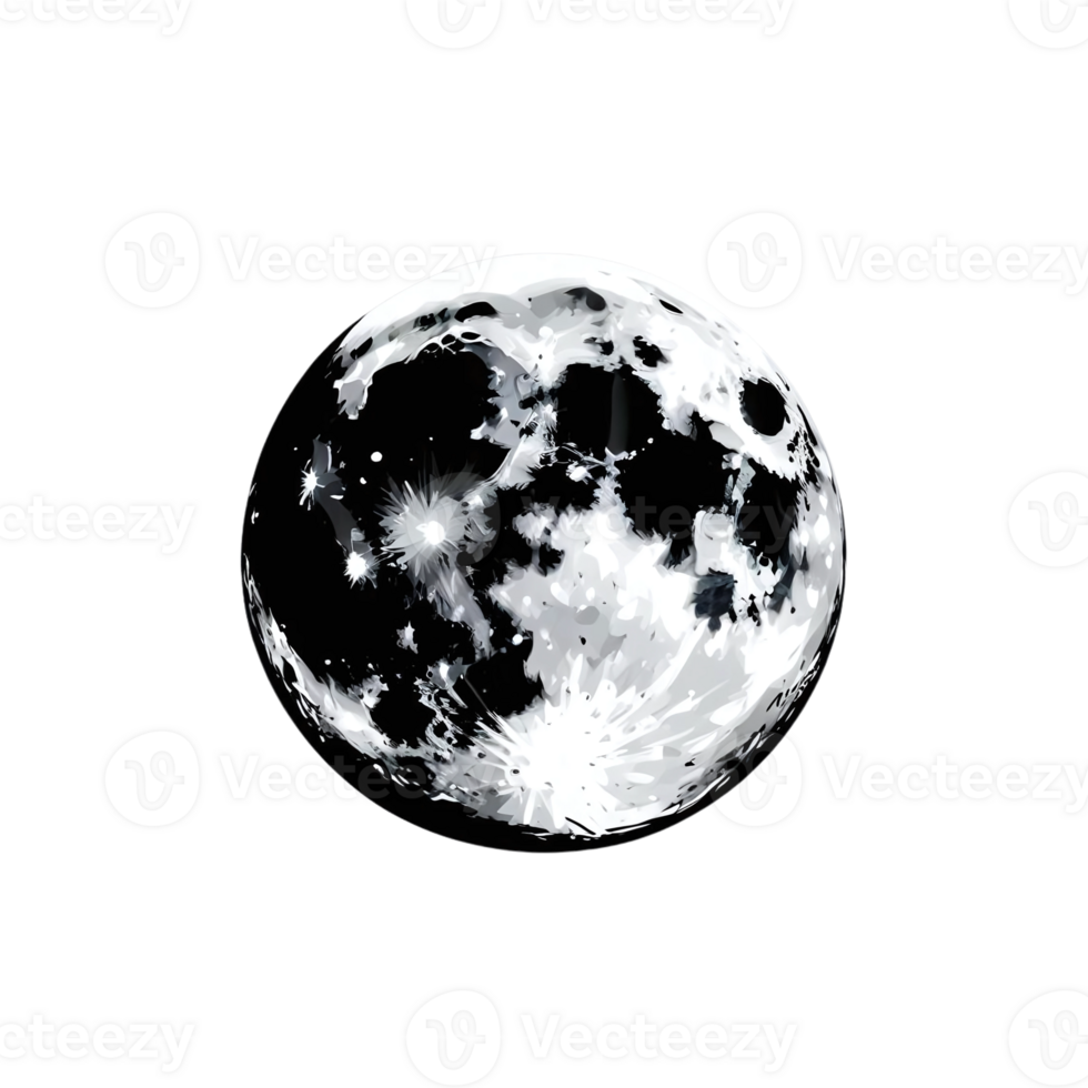 Celestial Moon Black and White Lunar Illustration png