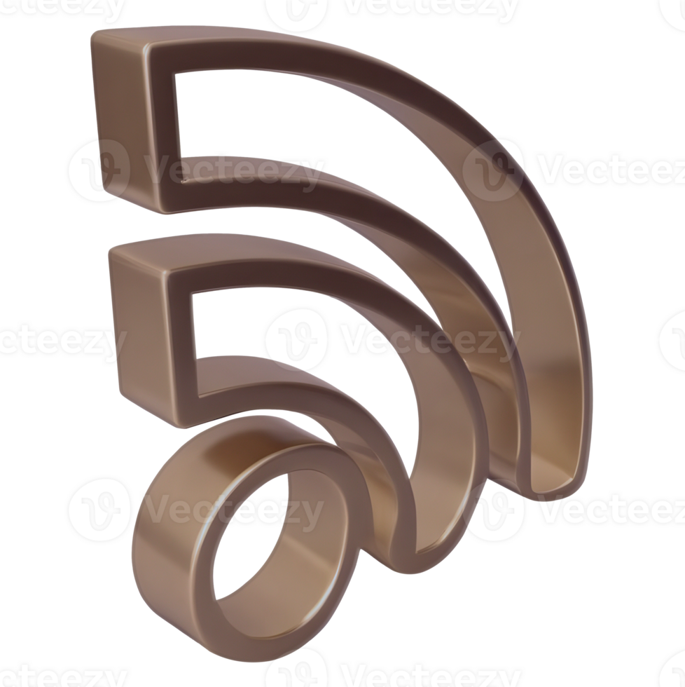 A 3D, metallic, brown RSS feed icon. png
