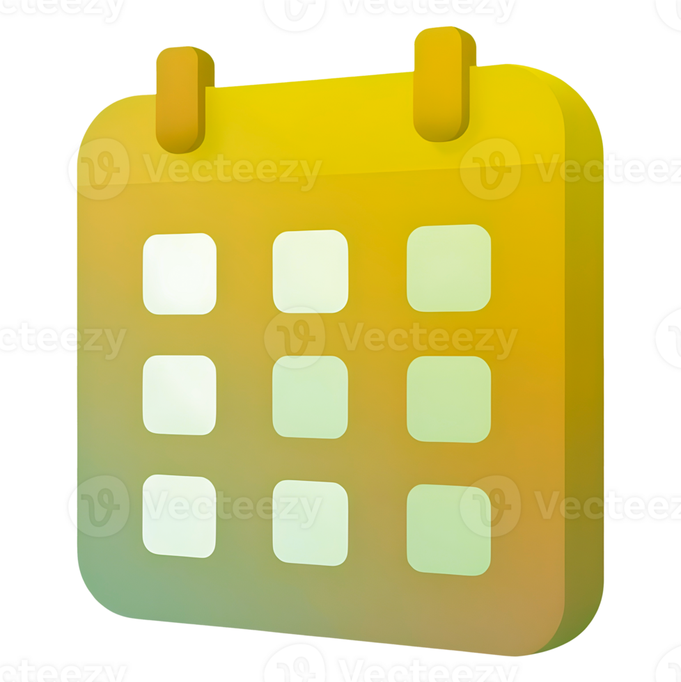 A 3D cartoon calendar icon with a yellow and green gradient. png