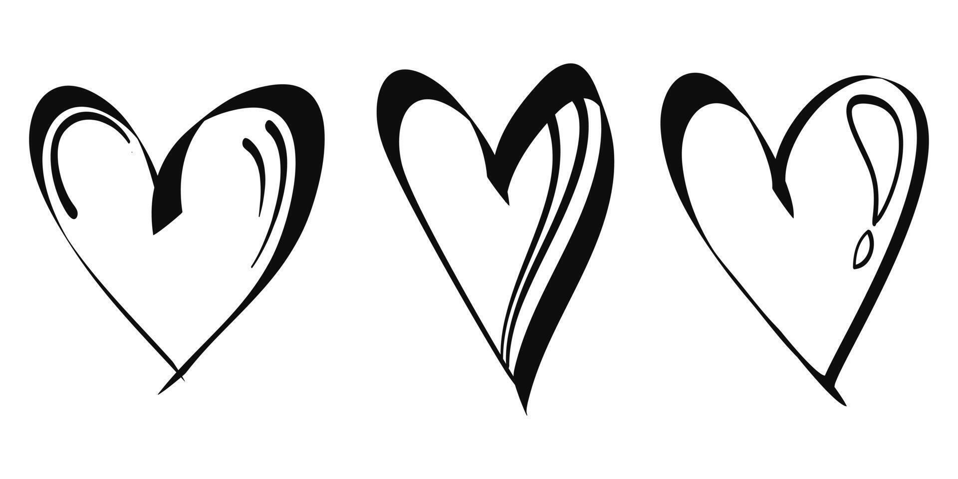 Doodle hearts on set hand drawn style. love symbol vector