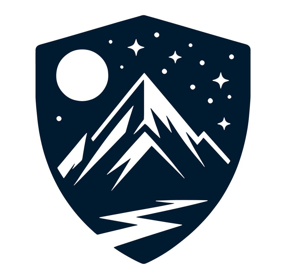 Mountains and stars in a shield with a river vector