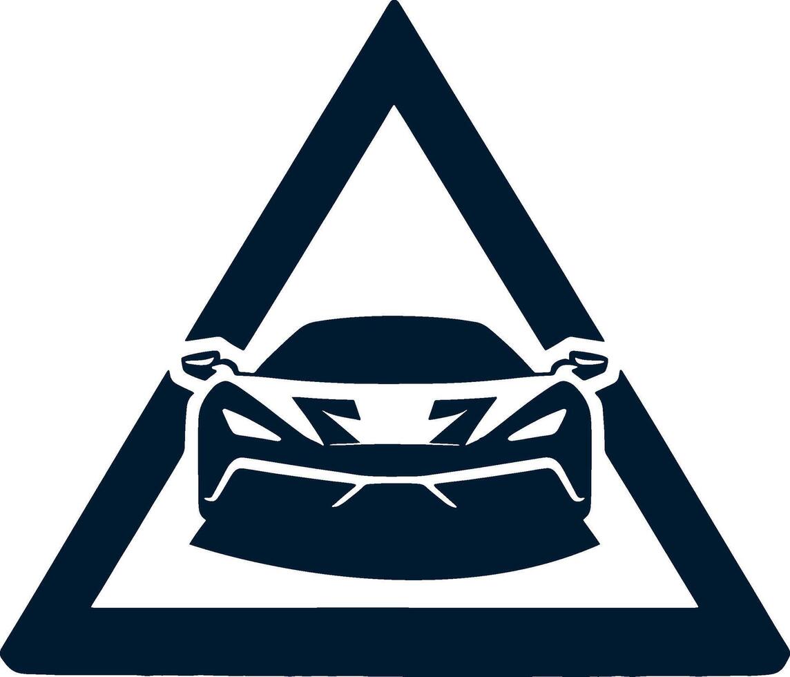 A car is shown in a triangle. vector