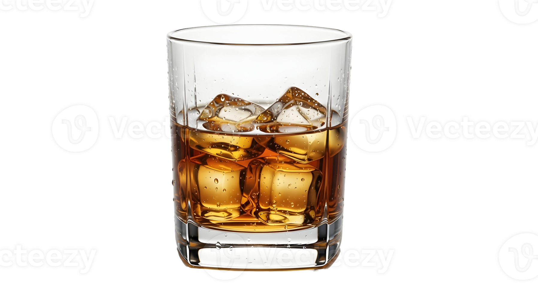 A glass of whiskey with ice cubes png