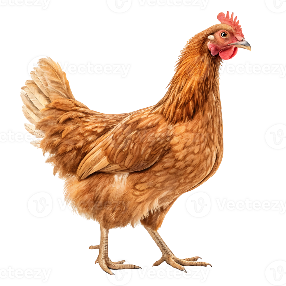 Detailed illustration of a brown hen with a transparent background, perfect for educational materials or adding a touch of farm life to designs. png