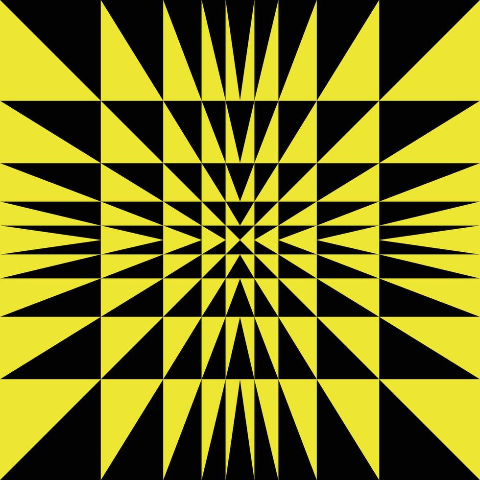 Geometric black and yellow pattern, op art graphics, illusion style, plane and membrane perspective. Cover square design. Contrast triangular texture. Psychedelic background vector