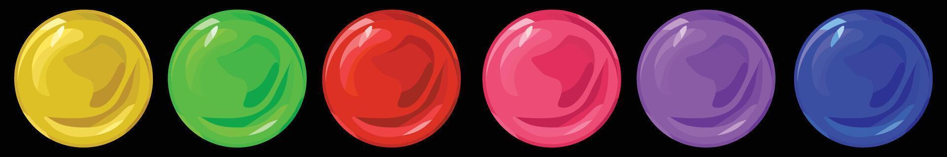 Colored balls set. Cartoon bubble collection. Colored glass spheres sign vector