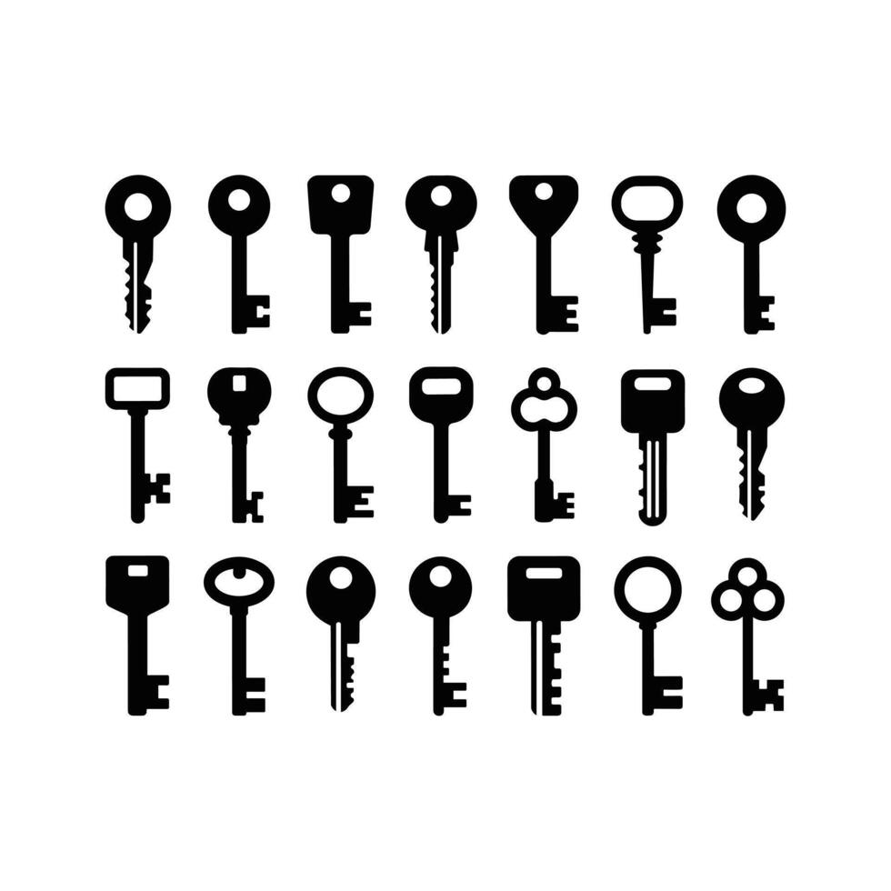 Key Icon Silhouette Set Vintage and Modern Security Key Collection vector