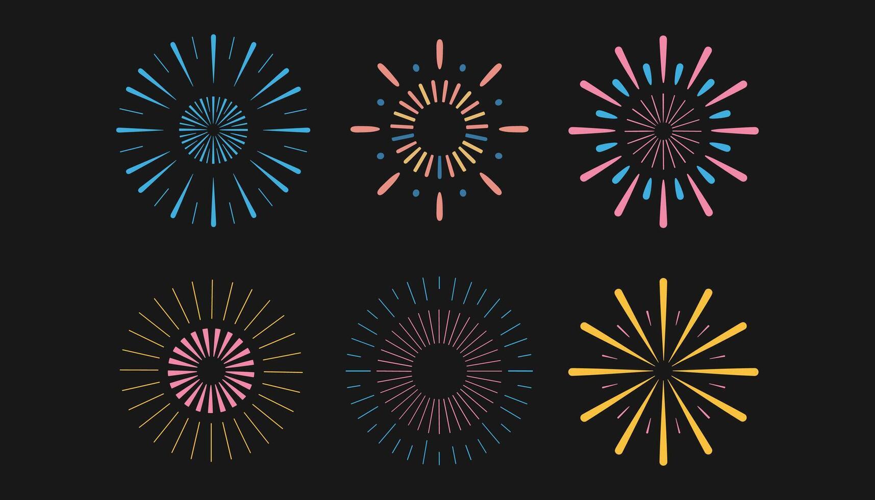 Colorful Firework Burst Icon Set on Dark Background for Celebration, Festival, Party, New Year, and Holiday Graphic Design and Decoration Projects. vector