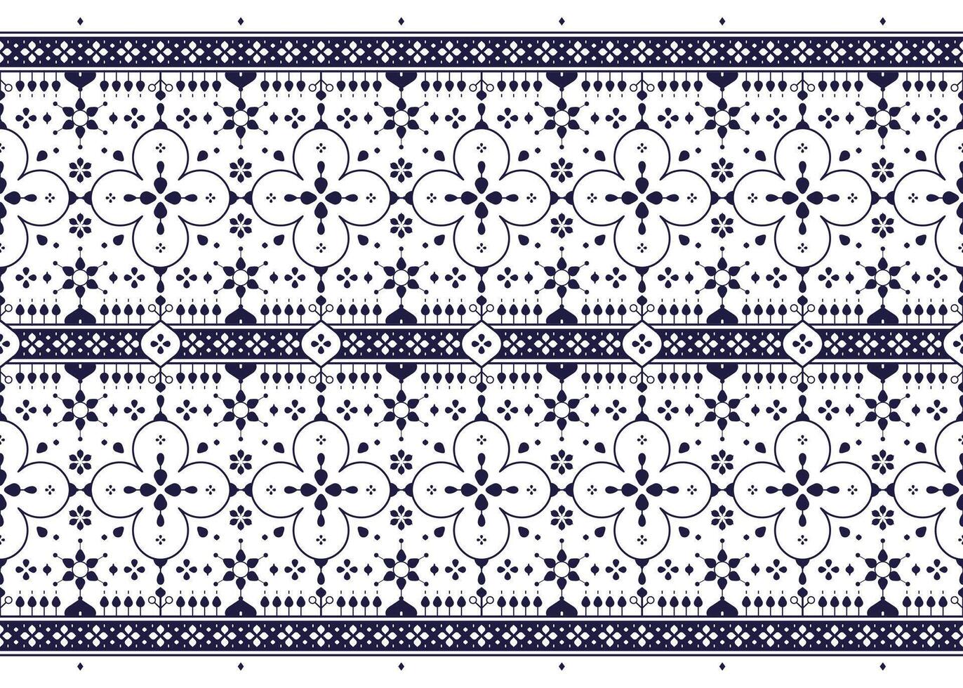 ethnic fabric seamless pattern, blue and white style, design for cloth, carpet, batik, wallpaper vector
