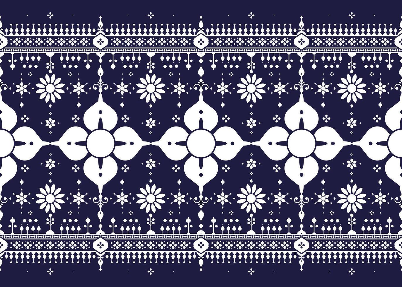 Floral, ethnic fabric seamless pattern, blue and white style, design for cloth, carpet, etc. vector