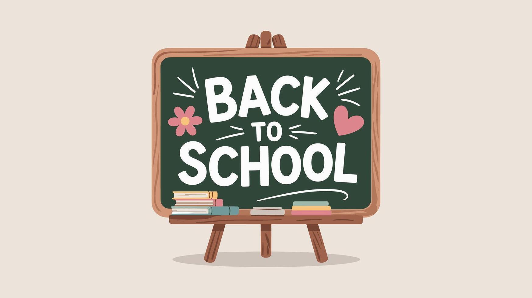 Back to School Chalkboard Sign with Books and Decorative Elements With Solid background vector