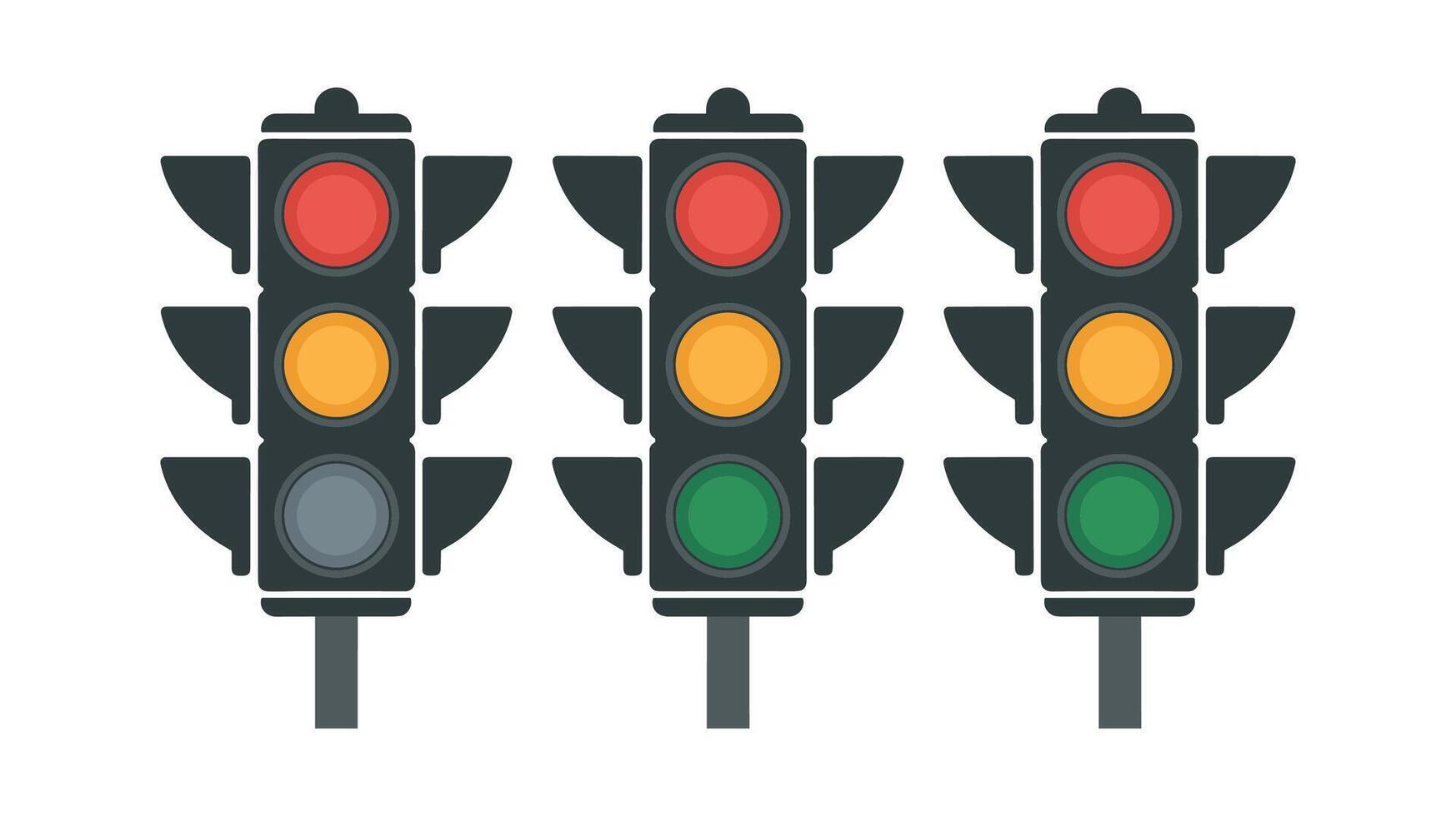 Vectors illustration of traffic light icons showing red, yellow, and green signals