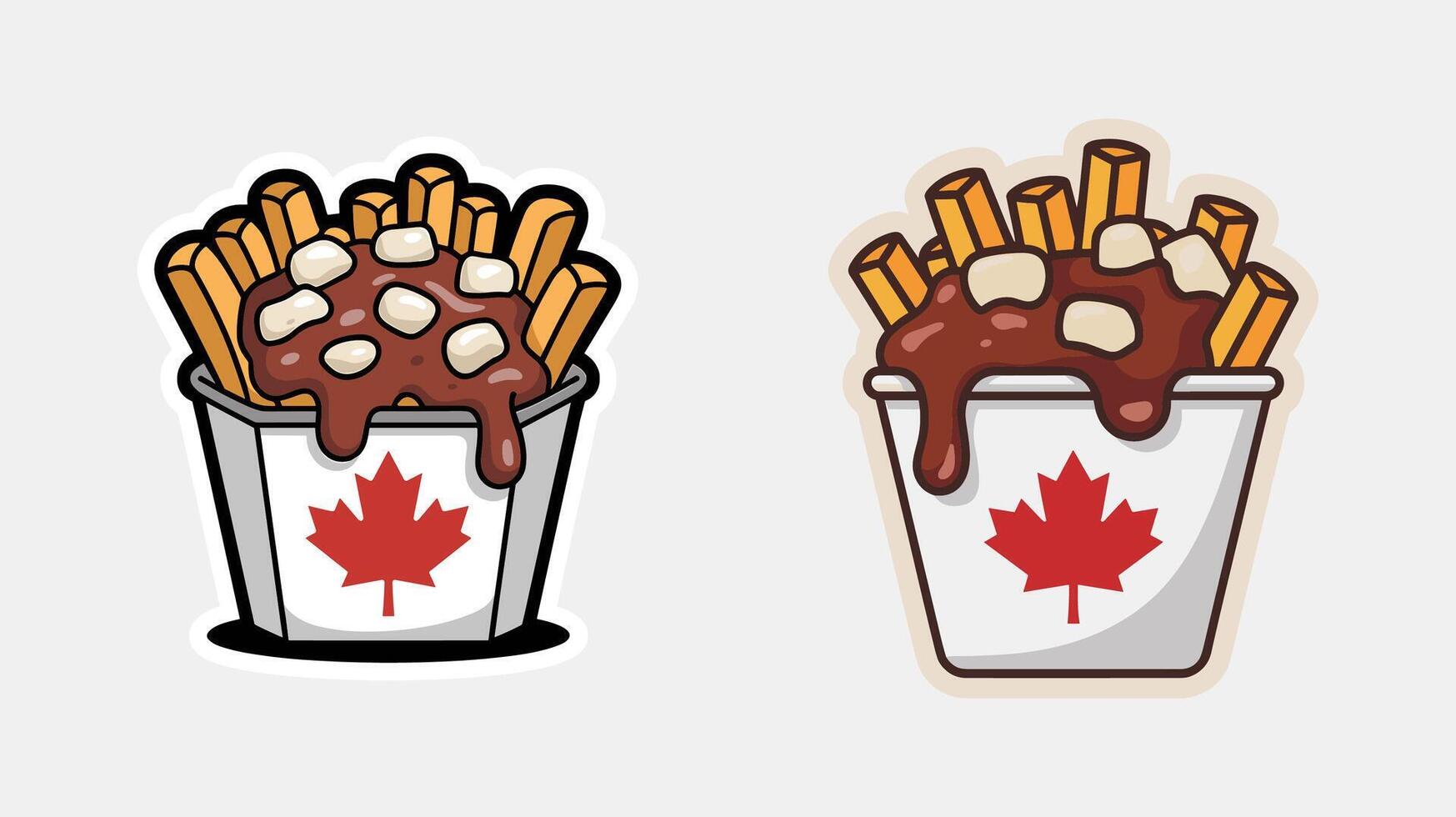 Delicious Cartoon Poutine with Maple Leaf Container Design vector