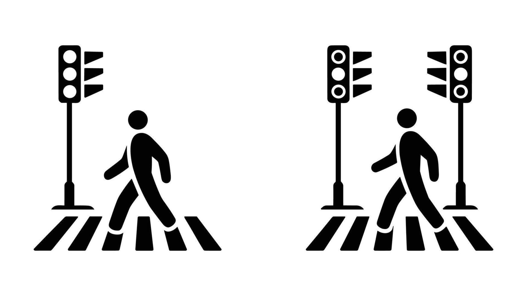 Black and white of pedestrians crossing street at traffic lights vector