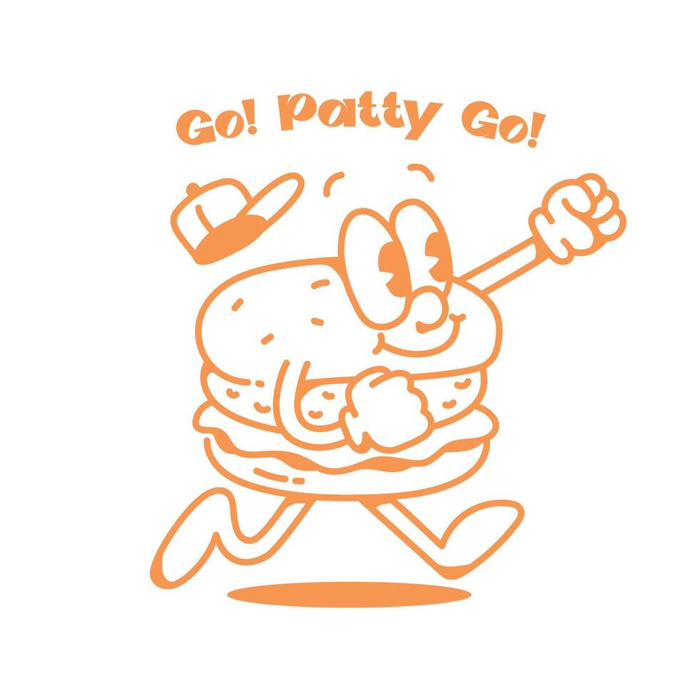 A WALKING BURGER CHARACTER RETRO LOGO DESIGN vector